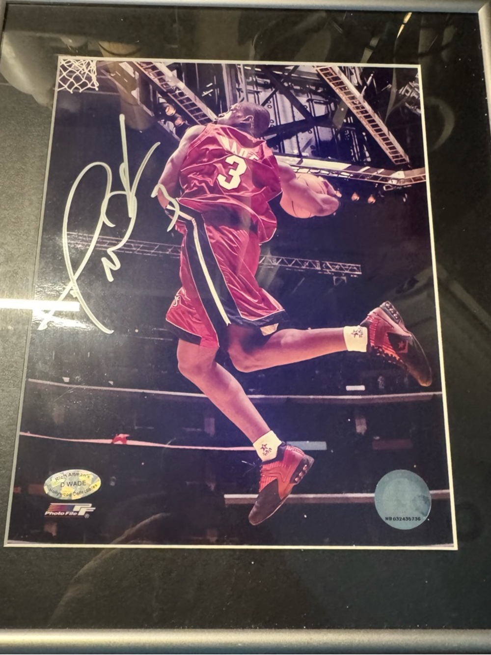 Dwyane Wade Signed Action Photo - Red Miami Heat Jersey